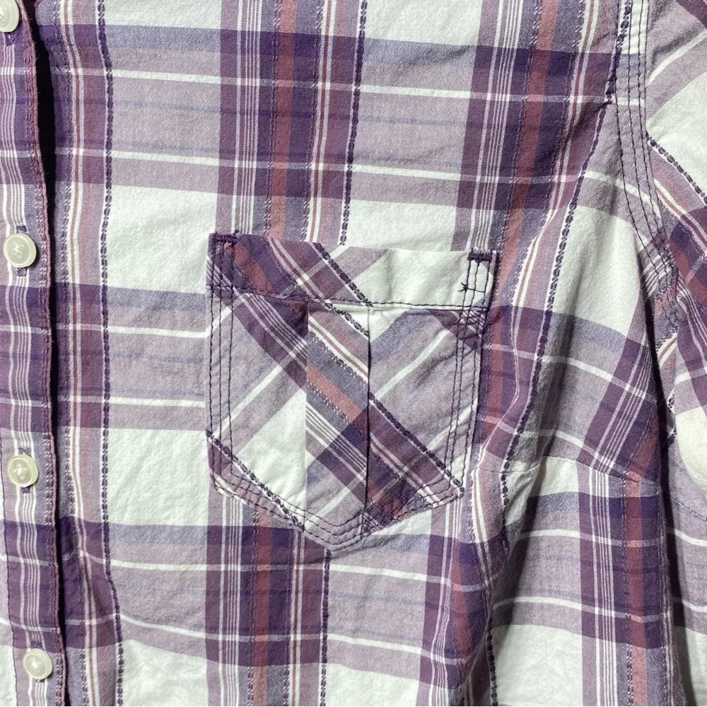Sonoma Life Style Women's L Purple Plaid Flannel Button Up Collared Long Sleeve - Picture 4 of 15